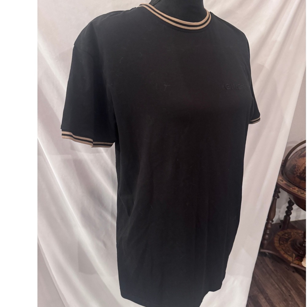 Kenneth Cole Mens Black Short Sleeve T-Shirt‎ Striped Trim Crew Neck Logo Tee